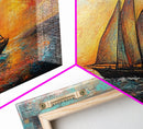 Sailboat at Sunset, nautical painting, coastal decor, seascape painting, beach house art, extra wide art, oil painting, canvas print