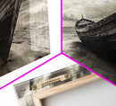 Abandoned Boat, Nautical Wall Art, Coastal Decor, Seascape Painting, Rustic Wall Art, Dramatic Sky, Framed Canvas Print, Panoramic Art