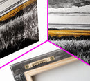 Moody Landscape, dramatic clouds, black and white, gold fields, panoramic art, rustic decor, framed canvas print, extra wide art