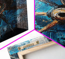 Abstract Wagon Wheel, Teal Wall Art, Rustic Art, Framed Canvas Print, Moody Aesthetic, Boho Decor, Farmhouse Art, Gift Idea