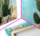 Blooming Cactus, agave painting, botanical prints, desert landscape art, teal wall art, wabi sabi art, rustic decor, Framed Canvas Print