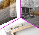 Log Cabin, Fall Art, Rustic Wall Art, Farmhouse Art, Cozy Cabin Art, Landscape Painting, Wabi Sabi Art, Above Couch Art, Framed Canvas Print