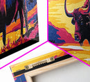 Buffalo painting, colorful animal art, rustic decor, extra wide art, framed canvas print, southwest wall art, landscape painting, wild west art