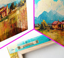 Desert Homestead, western wall art, rustic art, farmhouse painting, southwest landscape painting, extra wide art, framed canvas print