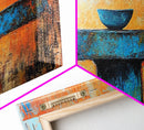 Blue Bowl, minimalist art, wabi sabi art, extra wide art, framed canvas print, sage green wall art, horizontal wall art, therapy art