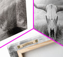 Longhorn Skull, skull art, western wall art, rustic decor, moody art, desert painting, farmhouse art, panoramic art, framed canvas print