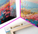 Serene Meadow Landscape at Sunrise - Framed Canvas Print, Tranquil Living Room Art, Peaceful Bedroom Decor, Pastel Flower Art, Wall Art