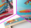 Palm Trees and Sun Loungers on Tropical Beach - Framed Canvas Print, Vacation Paradise Art, Beach Decor for Living Room