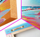 Dynamic Waves Crashing on Vibrant Beach - Framed Canvas Print, Coastal Wall Art, Ocean Vibes Decor for Living Room