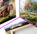 Tranquil Farm Scene with Red Barn and Tractor, Idyllic Rural Art, Framed Canvas Print, Country Wall Decor, Living Room Decoration