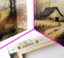 Misty Morning Farmhouse with Winding Path, Beautiful Framed Canvas Print for Bedroom, Boho Wall Art, Countryside Decor