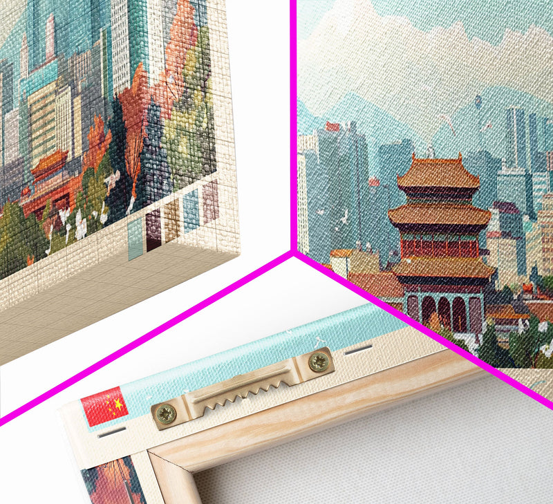 Beijing, China Panoramic Travel Poster Canvas Print, Beijing, China Painting, China Art, Beijing Travel Art, Guest Room Painting