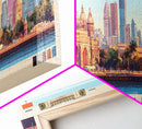 Mumbai, India Panoramic Travel Poster Canvas Print, Mumbai, India Painting, India Art, Mumbai Travel Art, Guest Room Painting