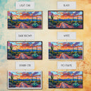 Cacti and Mountains Under Sunset Sky, Vibrant Southwestern Landscape Art, Framed Canvas Print, Boho Living Room Decor, Desert Scene