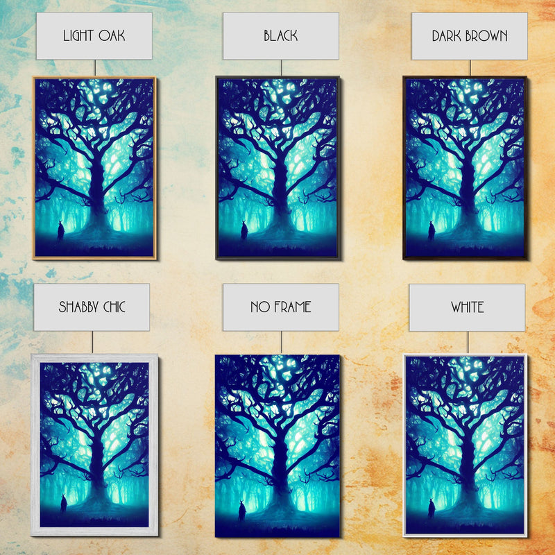 Yggdrasil, Nordic Mythology, Tree of Life, Framed Canvas Print, Ready To Hang Framed Wall Art, Living Room Wall Hanging