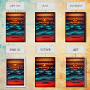 Retro Landscape Mountains Sunrise Sunset Colorful Fine Art Print, Red Blue Yellow Wall Poster
