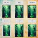 Emerald green city streets under a full moon, cool spooky art, framed canvas print