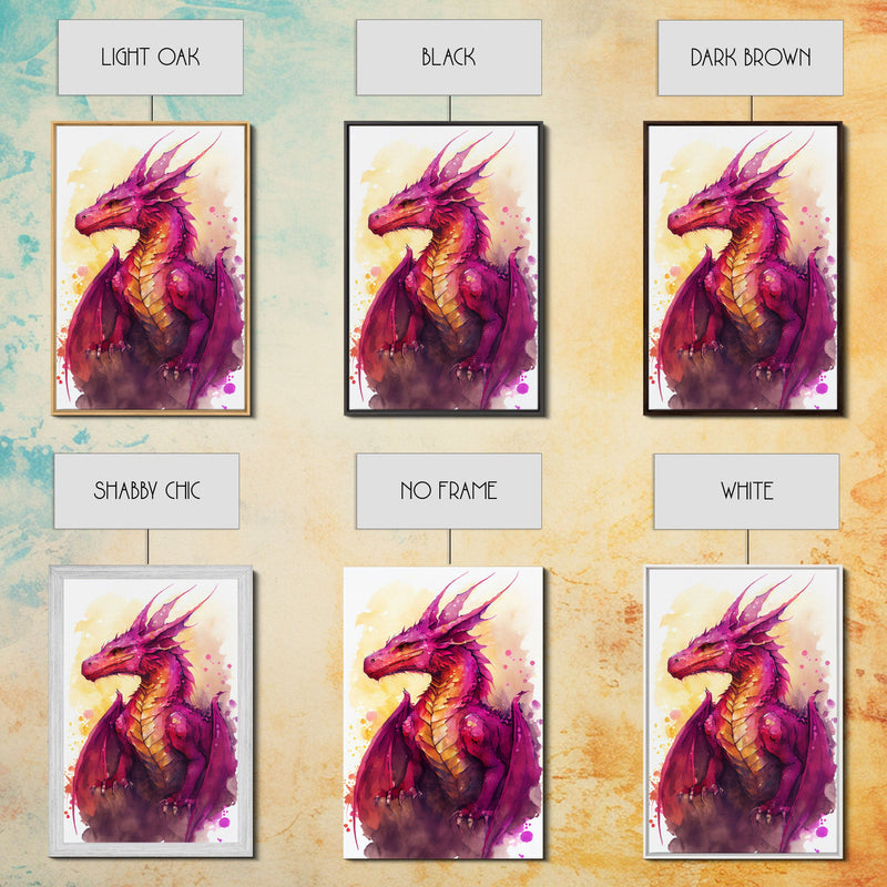 Watercolor painting of a dragon, framed canvas print