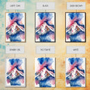 Red, White and Blue Mountain Landscape Watercolor, Framed Canvas Print, Colorful Unique Wall Art