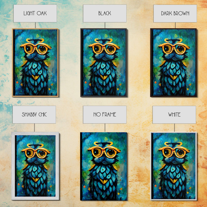 Wise Owl With Glasses Canvas Art - Owl Painting - Owl Wall Decor