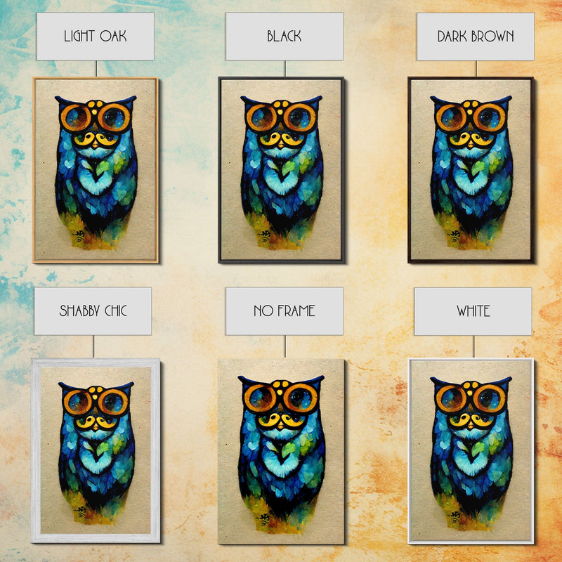 Wise Owl With Glasses Canvas Art - Owl Painting - Owl Wall Decor