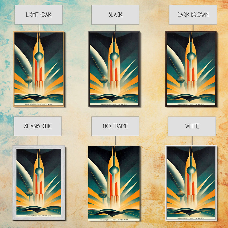 Art Deco Style Spaceship, Space Exploration, Science Fiction / SciFi Canvas Print, Ready to Hang Wall Art