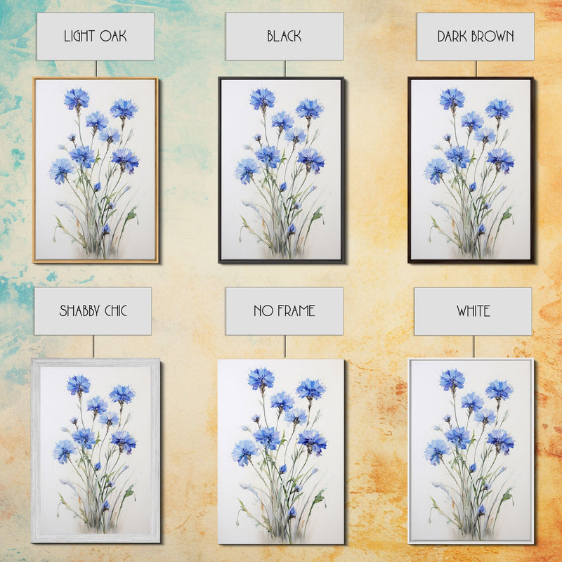 Blue Bachelor Buttons Art Print - Framed Giclee Oil Painting Print - Oil Painting Still Life Original - Large Flower Canvas Print or Poster