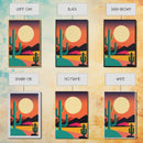 Pop Art Framed Canvas Print of Desert Landscape at Sunset, Outrun Style Sunset Full Moon Art, Unique 80s Vibe Retro Art, Art Deco