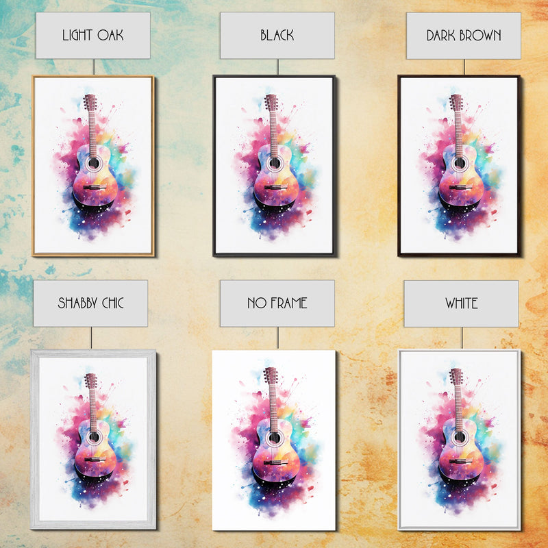 Acoustic Guitar Graffiti Art, Framed Canvas Print, Guitar Poster, Guitar Wall Art, Guitar Light, Gifts For Him, Watercolor Art, Music Art