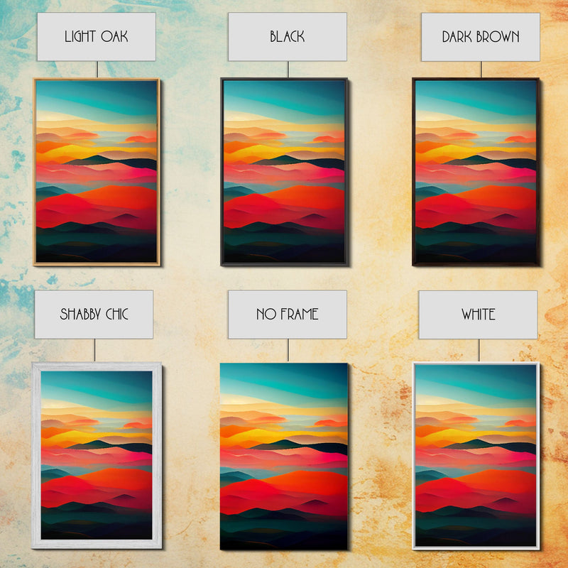 Art deco style clouds and sunset, midcentury modern art, canvas print, unique colorful wall art