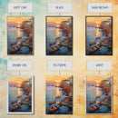 Seaside Town, Boat Wall Art, Ocean Print, Sunset Wall Art, Canvas Print, Wall Art, Vertical Art, Watercolor Art, Couple Gift, Travel Print