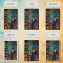 Halloween Eerie Wizard in Haunted Library Framed Canvas Print, Gothic Wall Art, Home Decor, Witchcraft Decor, Gift Idea, Enchanted Study