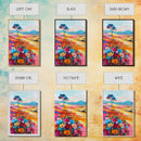 Vibrant Hills and Flowers Framed Canvas Print - Colorful Landscape Wall Art, Bright Living Room Decor, Whimsical Bedroom Art