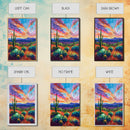 Framed Canvas Print, Cacti and Mountains at Sunset Wall Art, Vibrant Southwest Decor for Living Room or Bedroom, Nature Art Decoration Piece