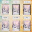 Pink Snowy Cabin Landscape Framed Canvas Print Wall Art Winter Wonderland Decor, Christmas Art Gift, Rustic Winter Scene Art