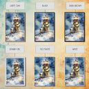 Snowy lighthouse under moonlit sky with wreath, Framed Canvas Print, beach Christmas decor for winter wonderland, holiday wall art