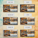 Fall lake house decor Framed Canvas Print serene lakeside cabin canoe rustic autumn wall art seasonal decor gift idea cozy fall home decor