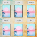 Vaporwave Sunset Framed Canvas Print with Wood Frame, Boho Style Minimalist Home Decor, Vertical Wall Art, Beach Painting