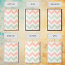Mint Green and Pink Chevrons, MCM style Mid Century Modern Home Decor, Framed Canvas Print, Whimsical Wall Art