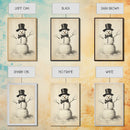 Retro Snowman Canvas Print - Framed Canvas - Minimalist Christmas Art - Boho Christmas Art - Rustic Christmas Art