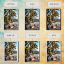 Vibrant Palm Tree Beach Framed Canvas Print – Coastal Decor Wall Art, Hawaiian Landscape Painting, Tropical Nautical Wall Art
