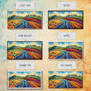 Whimsical Hills, rolling landscape, colorful fields, abstract nature, bold painting, extra wide art, Framed Canvas Print, rustic art