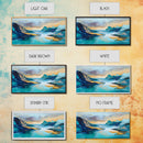 Serene Fjord, mountain painting, lake Tahoe art, blue and green wall art, panoramic painting, extra wide art, Framed Canvas Print, above sofa art