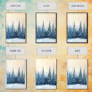 Winter Forest Scene, pine tree art, rustic wall art, moody art, landscape painting, minimalist art, Framed Canvas Print