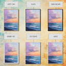 Ocean Sunset View, coastal landscape art, pink orange wall art, seascape painting, framed canvas print, bedroom art, nautical decor