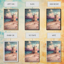 Fantasy Castle Framed Canvas Print Dreamy Coastal Art, Whimsical Beach Painting, Living Room Wall Decor, Pastel Ocean Landscape