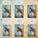 Blue Whale Framed Canvas Print Ocean Wildlife Art Colorful Nautical Wall Decor Coastal Home Aesthetic Sea Lover Gift