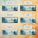 Foggy Mountain Lake Framed Canvas Print Tranquil Nature Wall Art, Misty Forest Landscape, Cool Blue Artwork, Cabin or Office Decor
