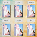 Mediterranean Steps, Coastal Wall Art, Santorini Print, Blue and Pink Decor, Travel Painting, Framed Canvas Print, Living Room Art