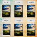 Sunset Over Hills, Coastal Fields, Dramatic Sky, Nature Wall Art, Framed Canvas Print, Vibrant Home Decor, Rolling Landscape, Ocean View